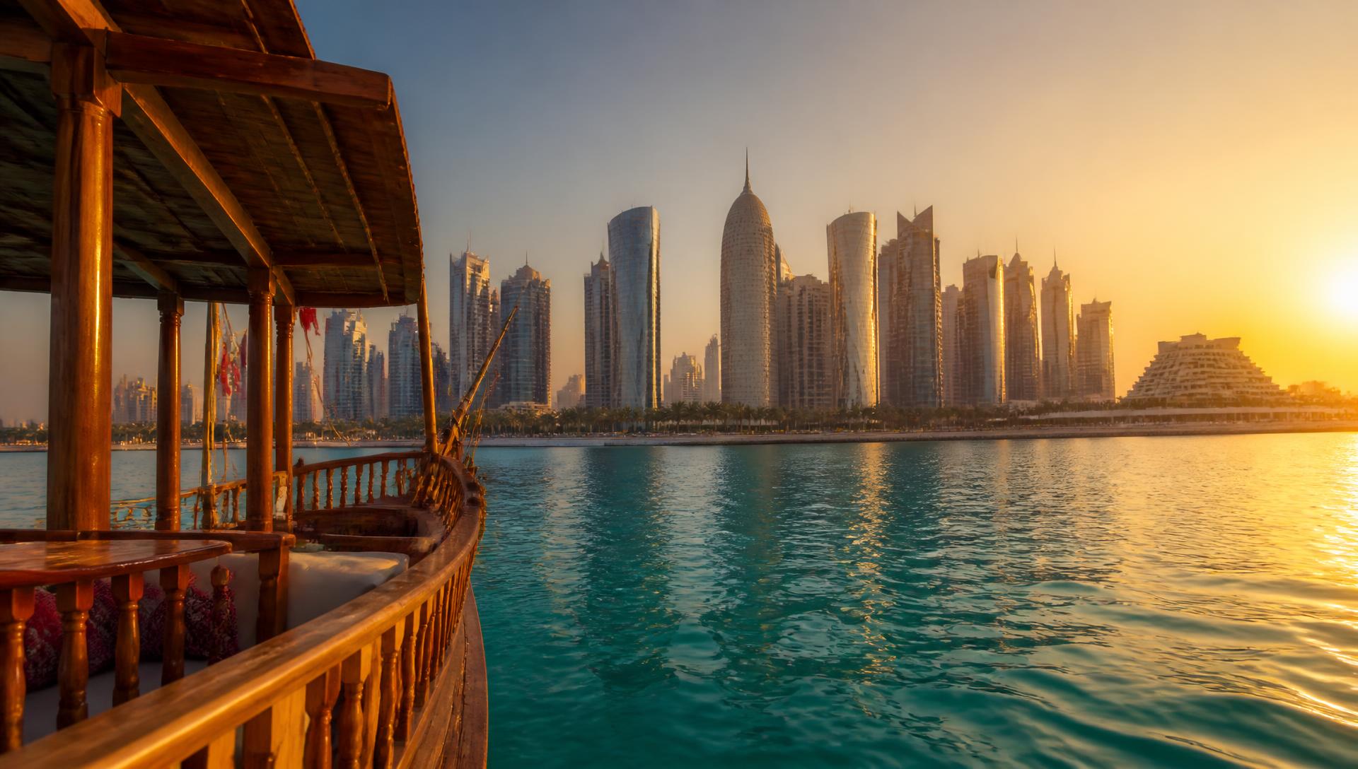 Doha West Bay skyline at golden hour